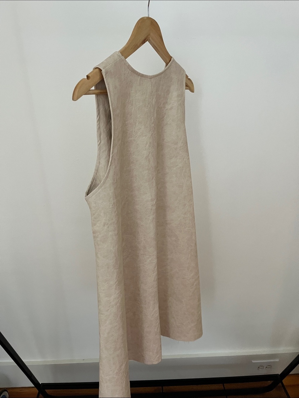 Faux Leather Sleeveless V-Neck A-Line Dress in Light Beige - Italian Brand - Picture 5 of 6